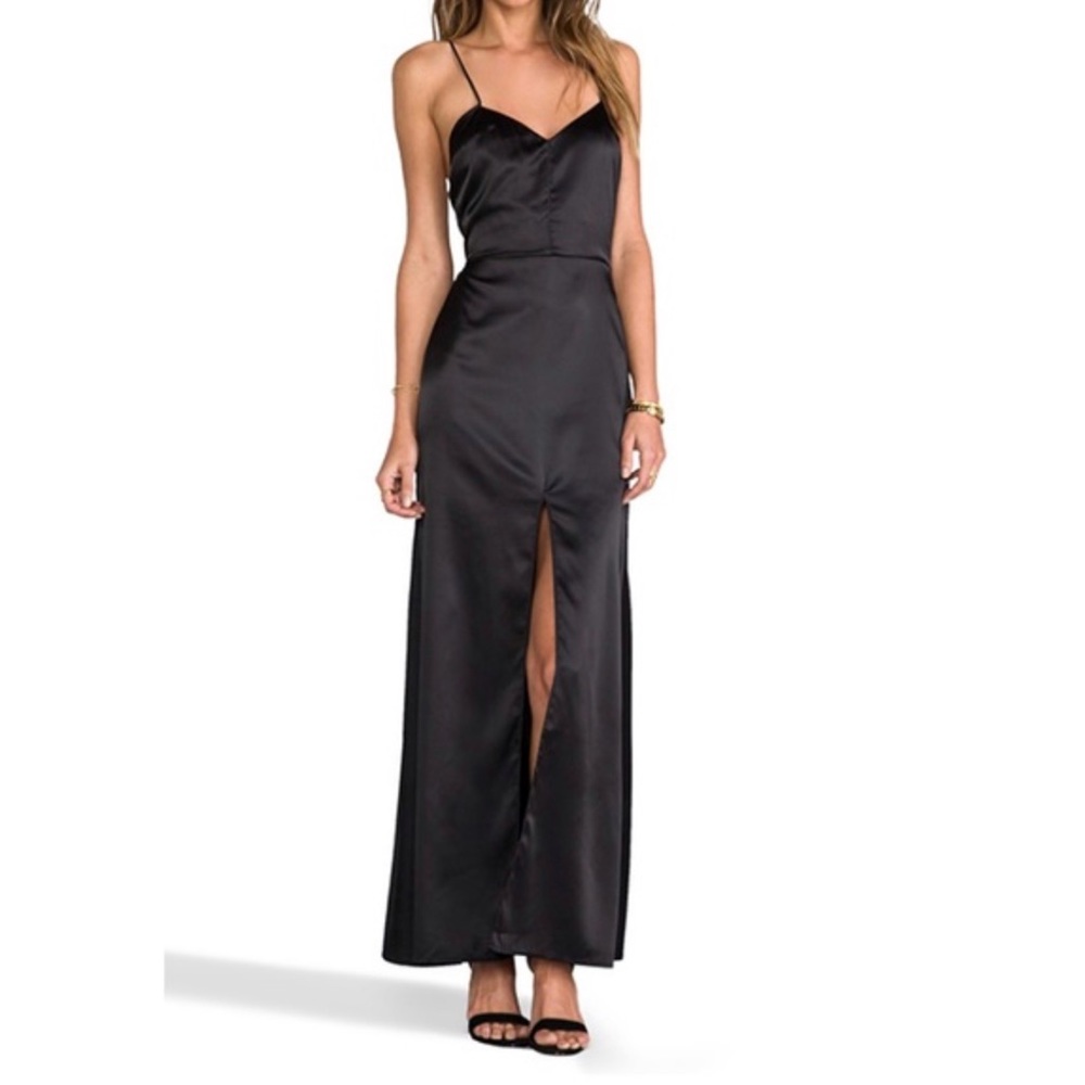 For Love and Lemons Black Satin Dress